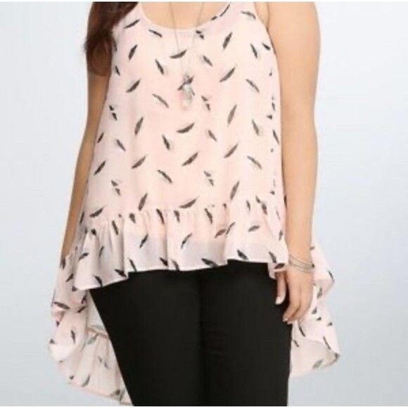 TORRID Plus Size 3 Feather Ruffle Tank Top High Low Semi Sheer Gauzy Top Peach - Picture 1 of 8